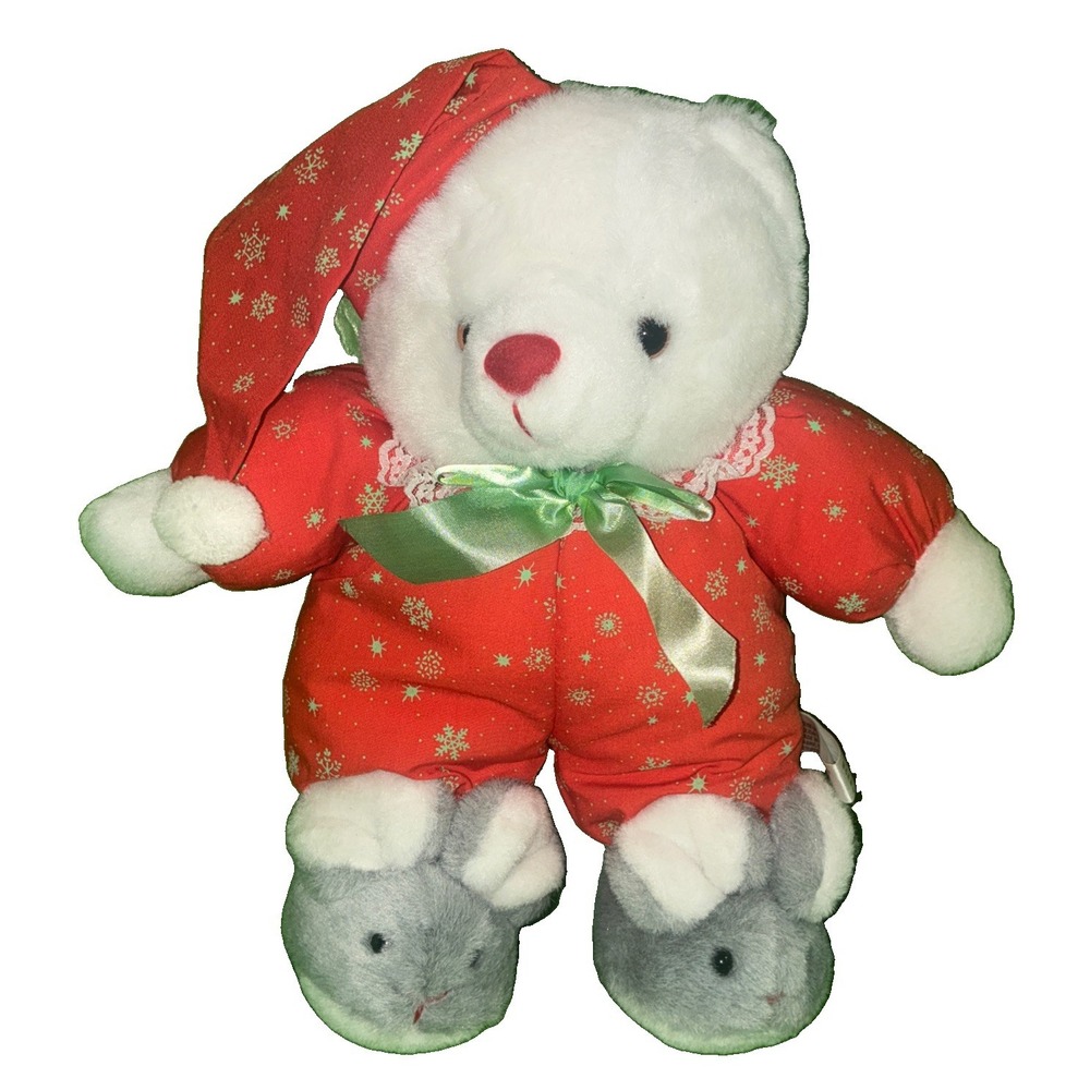 Vintage House of Lloyd Snuggles Glow Teddy Bear 13" Plush Pajamas Bunny Slippers